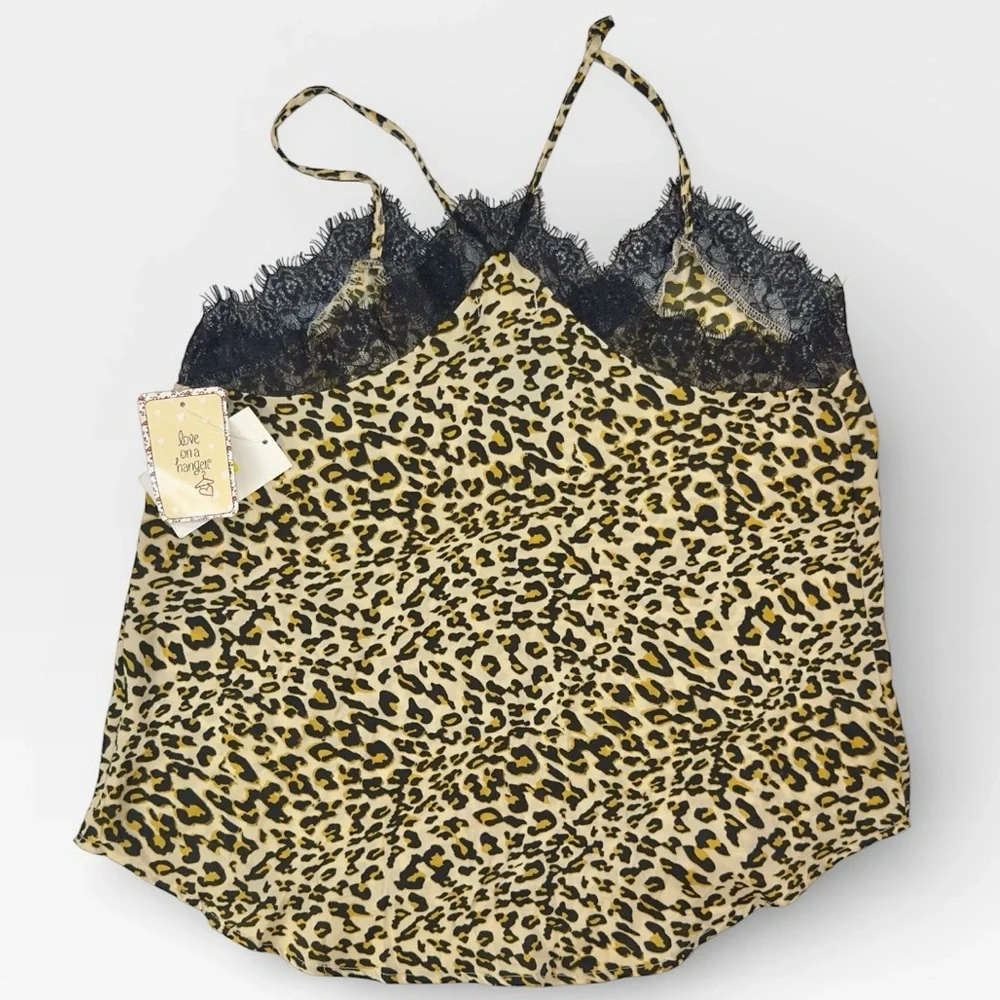NWT Love on a Hanger Leopard Primt Lace Trim Camisole Tank Top Satin SMALL